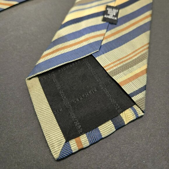 Nordstrom By JZ Richards Extra Long Silk Tie Striped Blue/Gold/Brown 64x3.75 USA - Picture 7 of 8